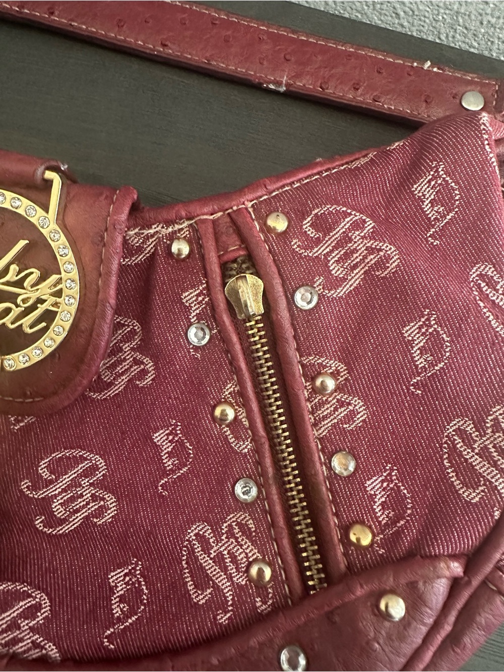 Y2K•Baby Phat Signature Ostrich Embossed Faux Leather Hobo Shoulder Bag. - Picture 9 of 15